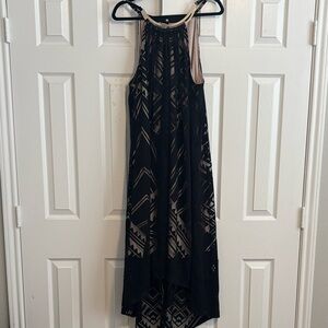 London Times Black and Beige High Low Dress